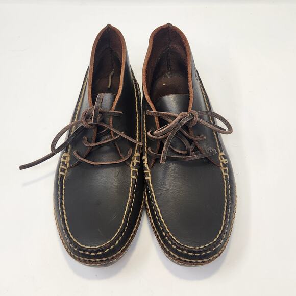 Cabelas Men Brown Leather Chukka Moccasin Ankle Boots Size 7 Lace Up Stitching - Picture 4 of 11